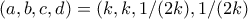 (a,b,c,d)=(k,k,1/(2k),1/(2k)