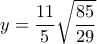 \displaystyle y = \frac{{11}}{5}\sqrt {\frac{{85}}{{29}}} \displaystyle y = \frac{{11}}{5}\sqrt {\frac{{85}}{{29}}}