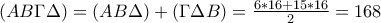 (AB \Gamma \Delta )= (AB\Delta )+(\Gamma \Delta B)=\frac{6*16+15*16}{2}=168