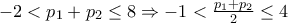 -2<p_{1}+p_{2}&le;8\Rightarrow-1<\frac{p_{1}+  p_{2}}{2}&le;4