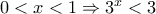 0<x<1 \Rightarrow 3^{x}<3 0<x<1 \Rightarrow 3^{x}<3