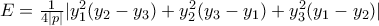 E = \frac {1}{4|p|} |y^2_1(y_2 − y_3) + y^2_2(y_3 − y_1) + y^2_3(y_1 − y_2)| E = \frac {1}{4|p|} |y^2_1(y_2 − y_3) + y^2_2(y_3 − y_1) + y^2_3(y_1 − y_2)|