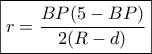 \boxed{r = \frac{{BP(5 - BP)}}{{2(R - d)}}}