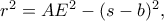 r^2=AE^2-(s-b)^2,