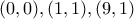 (0,0),  (1,1), (9,1)