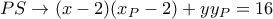 PS \to (x - 2)({x_P} - 2) + y{y_P} = 16