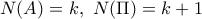 \displaystyle{N(A)=k,~N(\Pi)=k+1}