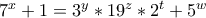 7^x+1=3^y*19^z*2^t+5^w 7^x+1=3^y*19^z*2^t+5^w
