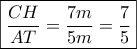 \boxed{\frac{{CH}}{{AT}} = \frac{{7m}}{{5m}} = \frac{7}{5}}