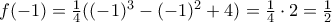 f(-1) = \frac{1}{4} ((-1)^3-(-1)^2+4)=\frac{1}{4}\cdot 2 = \frac{1}{2} f(-1) = \frac{1}{4} ((-1)^3-(-1)^2+4)=\frac{1}{4}\cdot 2 = \frac{1}{2}