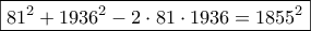 \boxed{{81^2} + {1936^2} - 2 \cdot 81 \cdot 1936 = {1855^2}}