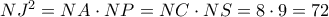 N{J^2} = NA \cdot NP = NC \cdot NS = 8 \cdot 9 = 72
