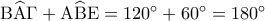 {\rm B}\widehat {\rm A}\Gamma  + {\rm A}\widehat {\rm B}{\rm E} = {120^ \circ } + {60^ \circ } = {180^ \circ }