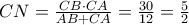 CN=\frac{CB \cdot CA}{AB+CA}=\frac{30}{12}=\frac{5}{2}