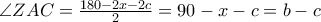 \angle ZAC=\frac{180-2x-2c}{2}=90-x-c=b-c