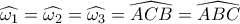 \widehat {{\omega _1}} = \widehat {{\omega _2}} = \widehat {{\omega _3}} = \widehat {ACB} = \widehat {ABC}