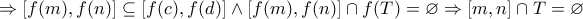 \Rightarrow [f(m),f(n)]\subseteq [f(c),f(d)]\wedge [f(m),f(n)]\cap f(T)=\varnothing\Rightarrow  [m,n]\cap T=\varnothing 