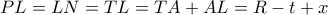 PL=LN=TL=TA+AL=R-t+x