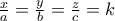 \frac{x}{a}=\frac{y}{b}=\frac{z}{c}=k
