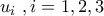 \displaystyle{u_i \,\,,i = 1,2,3}