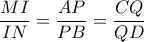 \displaystyle \frac{MI}{IN} = \frac{AP}{PB} = \frac{CQ}{QD}