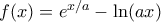 f(x) = e^{x/a} - \ln(ax)