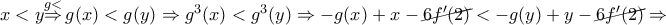 x<y\overset{g<}{\mathop{\Rightarrow }}\,g(x)<g(y)\Rightarrow {{g}^{3}}(x)<{{g}^{3}}(y)\Rightarrow -g(x)+x-\cancel{6{f}'(2)}<-g(y)+y-\cancel{6{f}'(2)}\Rightarrow