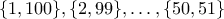 \{1,100\},\{2,99\},\ldots,\{50,51\}