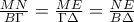\frac{MN}{B\Gamma }=\frac{ME}{\Gamma \Delta }=\frac{NE}{B\Delta } \frac{MN}{B\Gamma }=\frac{ME}{\Gamma \Delta }=\frac{NE}{B\Delta }