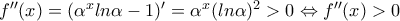 f''(x)=(\alpha ^{x}ln\alpha-1)'=\alpha ^{x}(ln\alpha )^{2}>0\Leftrightarrow f''(x)>0