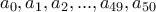 \displaystyle{
a_0 ,a_1 ,a_2 ,...,a_{49} ,a_{50}
} \displaystyle{
a_0 ,a_1 ,a_2 ,...,a_{49} ,a_{50}
}