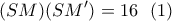 \displaystyle{(SM)(SM')=16 \  \ (1)}