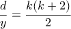 \dfrac{d}{y}=\dfrac{k(k+2)}{2}