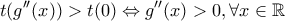\displaystyle{t(g''(x)) > t(0) \Leftrightarrow g''(x) > 0,\forall x \in \mathbb{R}}