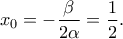x_0=-\dfrac{\beta}{2\alpha}=\dfrac{1}{2}.