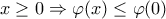 x \geq 0 \Rightarrow \varphi(x) \leq \varphi(0)