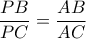 \displaystyle \frac{{PB}}{{PC}} = \frac{{AB}}{{AC}} \displaystyle \frac{{PB}}{{PC}} = \frac{{AB}}{{AC}}