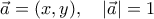 \vec a=(x,y),\quad |\vec a|=1