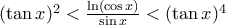 (\tan x)^2<\frac{\ln (\cos x)}{\sin x}<(\tan x)^4
