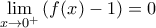 \displaystyle{\lim_{x\to 0^{+}}\left(f(x)-1\right)=0} \displaystyle{\lim_{x\to 0^{+}}\left(f(x)-1\right)=0}