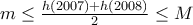 m\leq \frac{h(2007)+h(2008)}{2}\leq M m\leq \frac{h(2007)+h(2008)}{2}\leq M