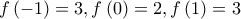 f\left(-1 \right)=3,f\left(0 \right)=2,f\left(1 \right)=3
