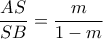\dfrac{AS}{SB}= \dfrac{m}{1-m} \dfrac{AS}{SB}= \dfrac{m}{1-m}