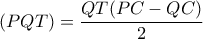 \displaystyle (PQT) = \frac{{QT(PC - QC)}}{2}