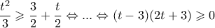 \dfrac{t^2}{3} \geqslant \dfrac{3}{2}+\dfrac{t}{2} \Leftrightarrow ... \Leftrightarrow (t-3)(2t+3) \geqslant 0