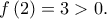 \displaystyle{f\left( 2 \right) = 3 > 0.}