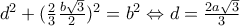 d^{2}+(\frac{2}{3}\frac{b\sqrt{3}}{2})^{2}=b^{2}\Leftrightarrow d=\frac{2a\sqrt{3}}{3}