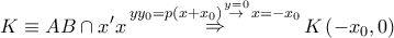 \displaystyle{ 
K \equiv AB \cap x'x\mathop  \Rightarrow \limits^{yy_0  = p\left( {x + x_0 } \right)\mathop  \to \limits^{y = 0} x =  - x_0 } K\left( { - x_0 ,0} \right) 
}