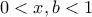 0<x,b<1