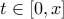 \displaystyle{t\in [0,x]}